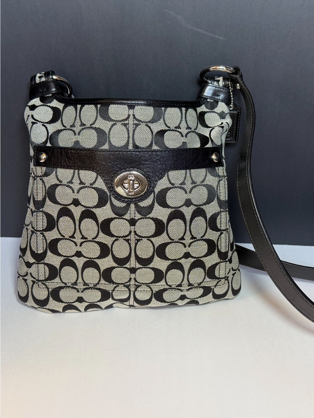 Coach Crossbody Bag in Black and Gray Signature Canvas